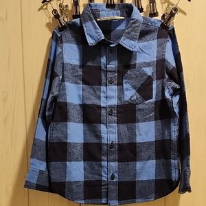 Divided Kids Blue and Black Plaid Button Down Shirt